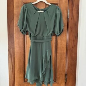 B. Darlin Ruffled Tier Fit-And-Flare Dress Junior 11/12 Olive Green Short Sleeve